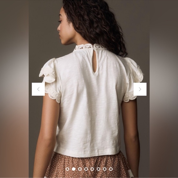 Ollari Dori Ruffle-Sleeve Crochet Top  S - Picture 2 of 2